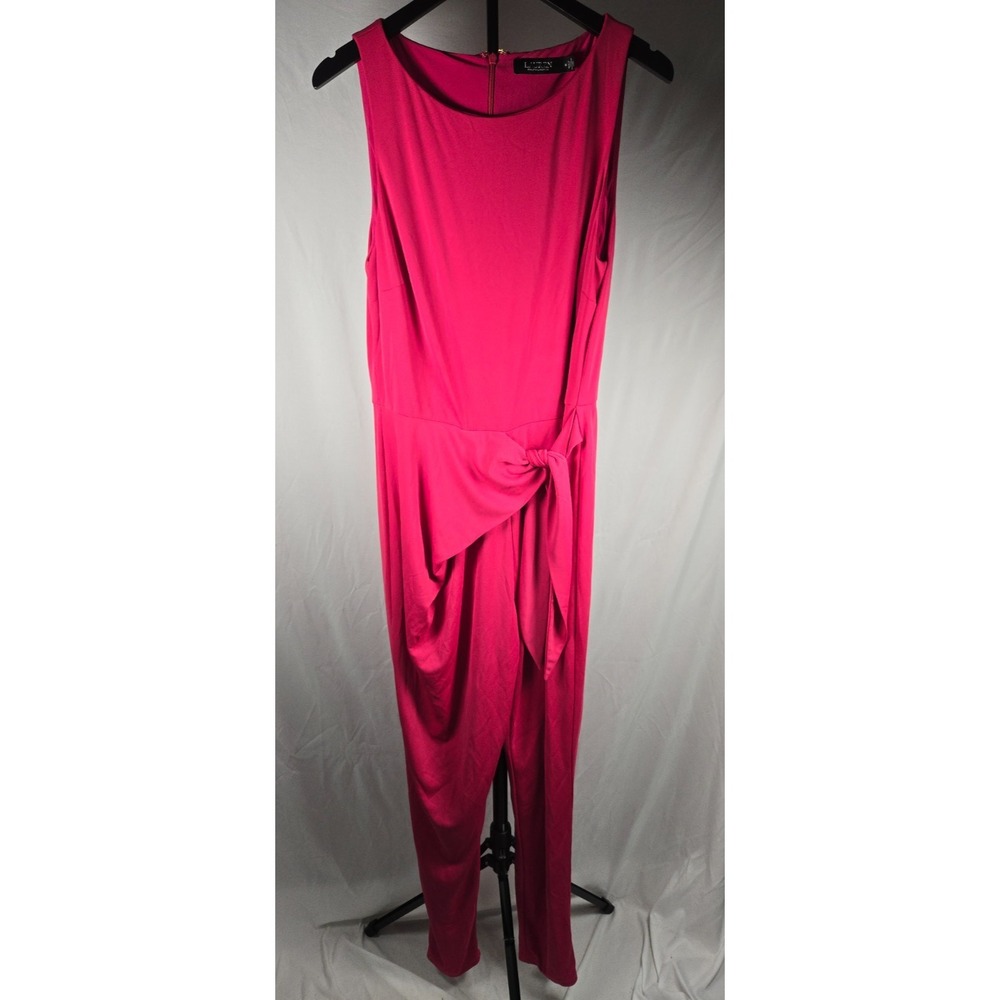 Lauren Ralph Lauren Size 14 Pink Sleeveless Tie Waist Jumpsuit Wedding Guest
